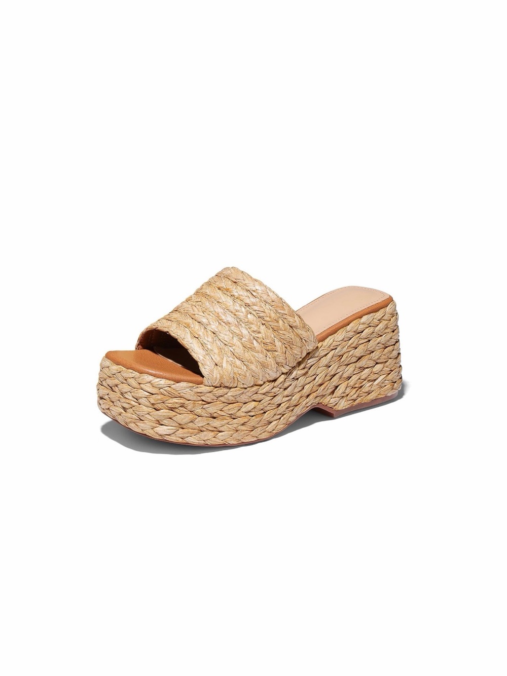 Braided Platform Slide Mules in Natural